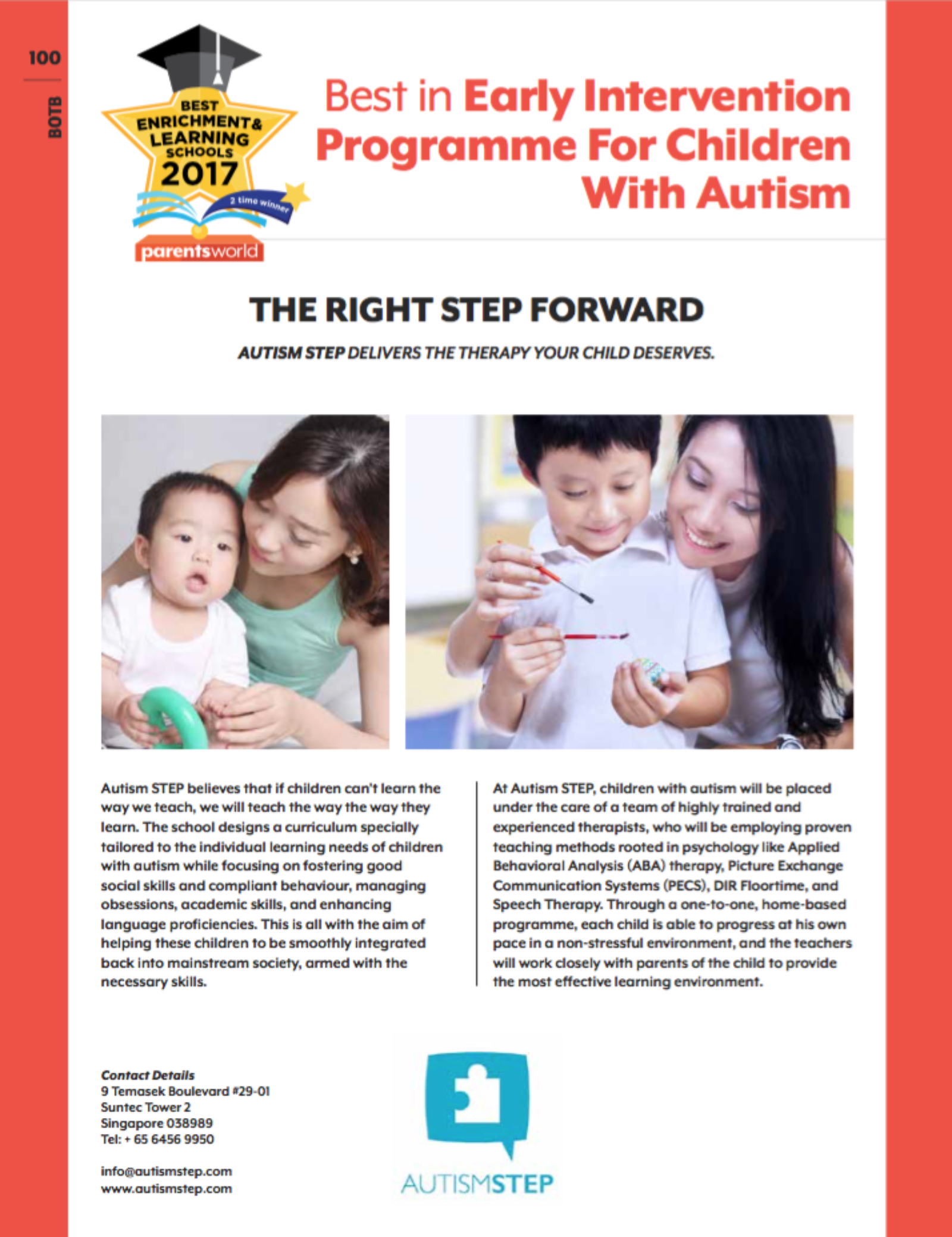 Autism STEP won the Best in Early Intervention Programme for Children with Autism for the 2nd time!