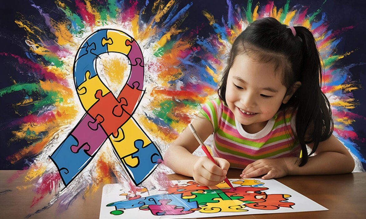 A young girl painting, showing world autism awareness day